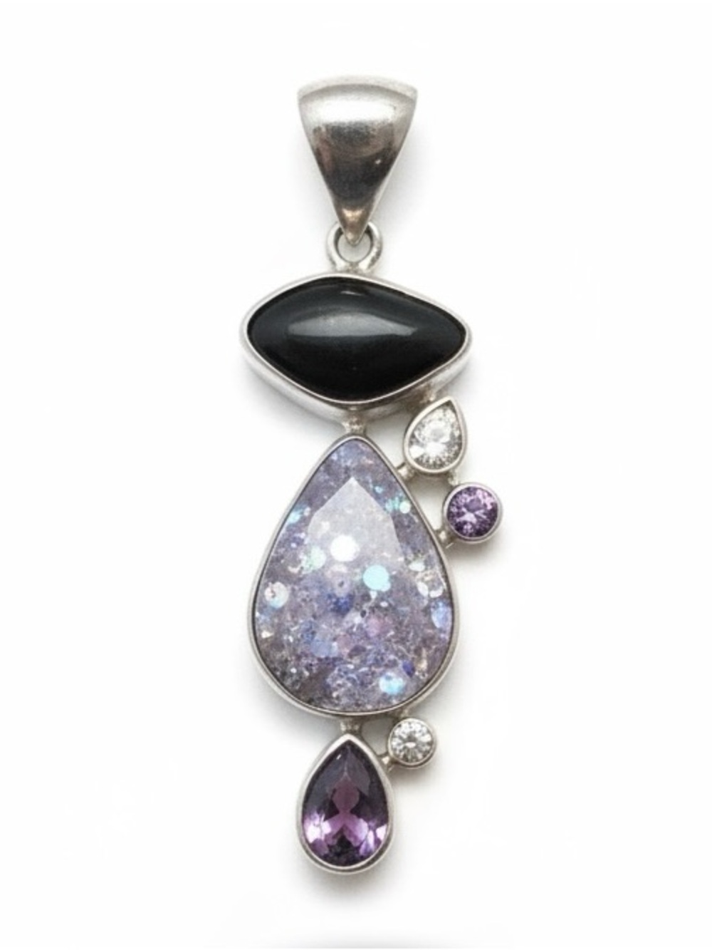 Starborn 925 Sterling Silver Purple Druzy, Onyx, Amethyst Pendant